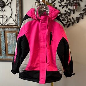 Stylish Pink and Black Kids weatherproof winter ski Jacket